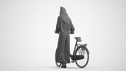 realistic 3D human woman casual cycling, archviz people FBX OBJ for Blender, wireframe front view