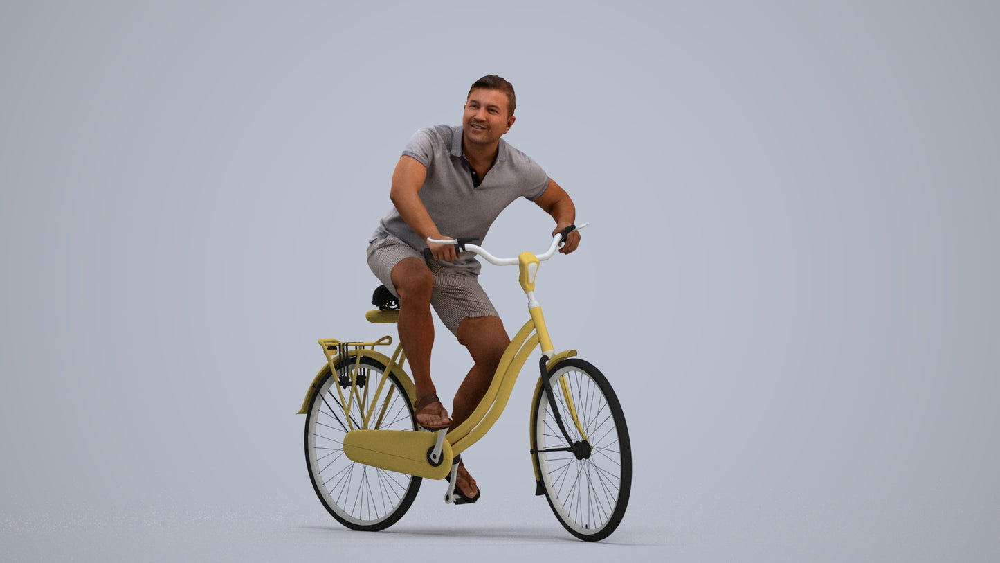 photogrammetry 3D man casual cycling, realistic human model archviz FBX, standing pose render