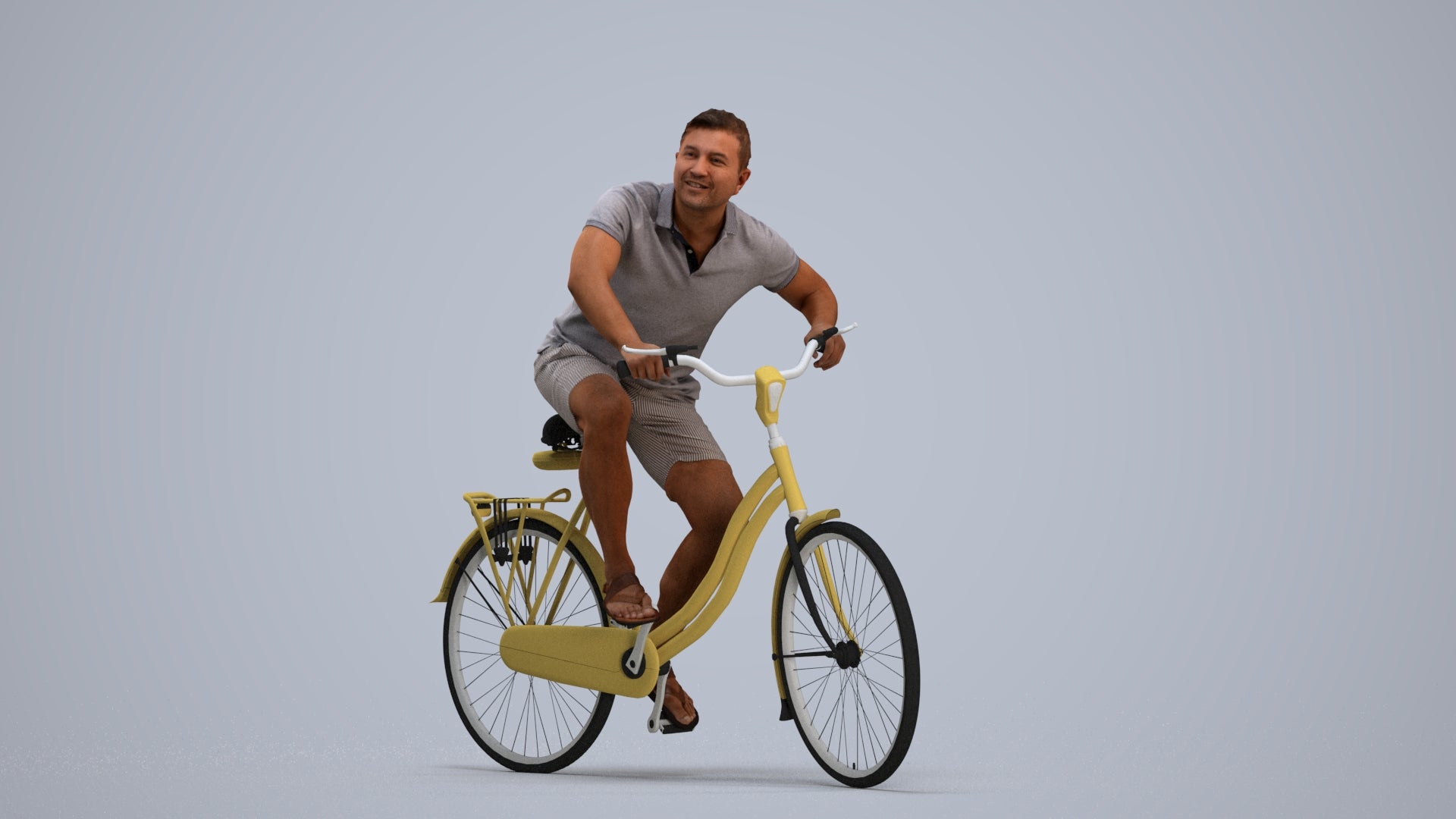 photogrammetry 3D man casual cycling, realistic human model archviz FBX, standing pose render