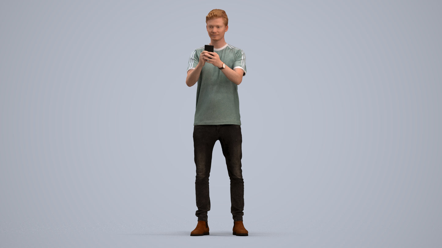 scanned 3D man casual standing, photogrammetry people for Enscape and V-Ray, standing pose render