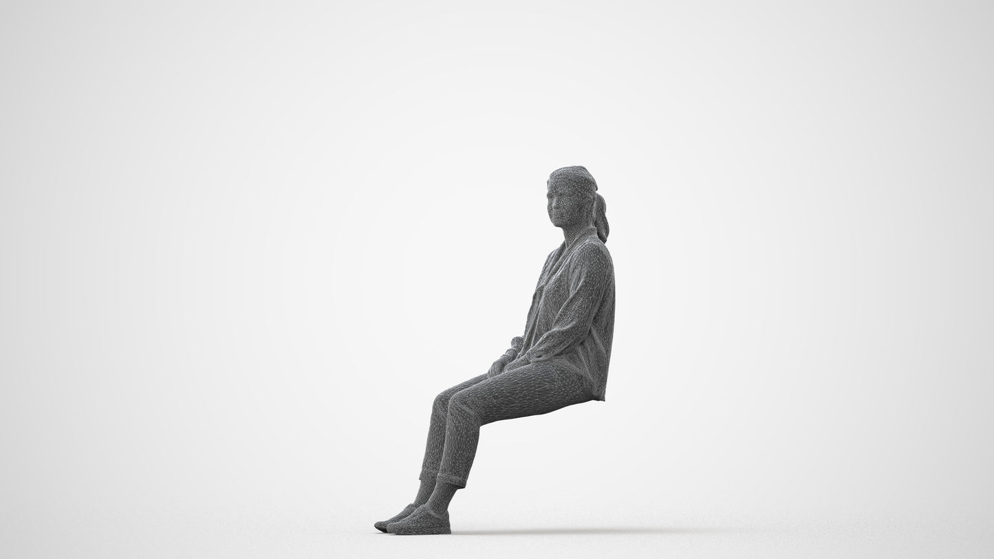 realistic 3D people woman casual sitting, render-ready for V-Ray and Corona, FBX OBJ, square thumbnail