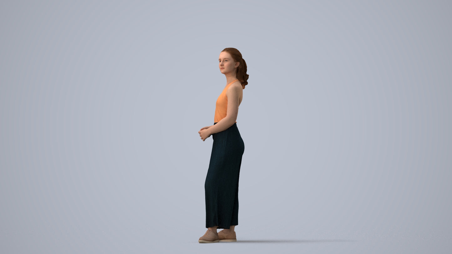 photogrammetry 3D girl casual kids, realistic human model archviz FBX, three-quarter view render
