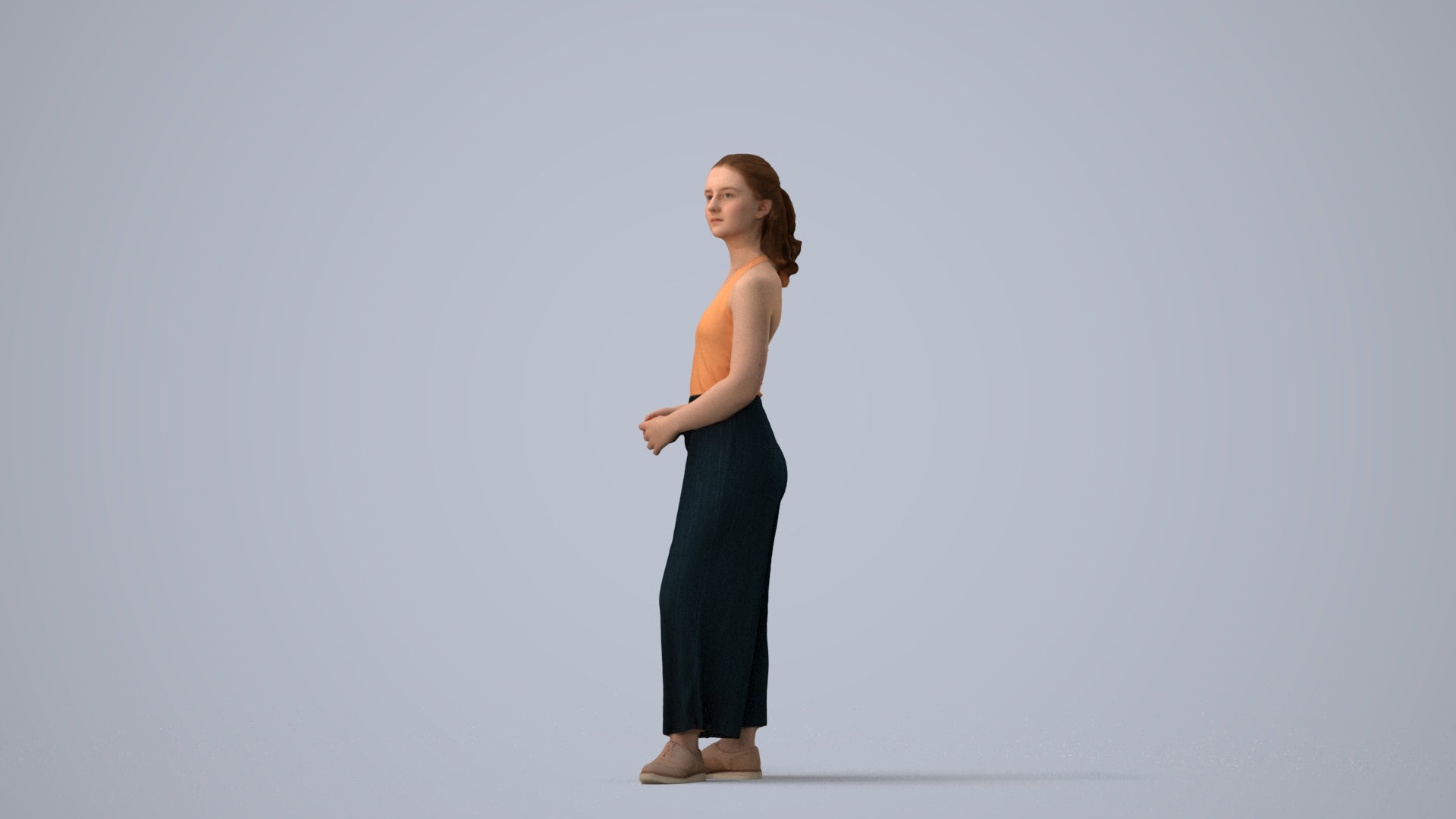 photogrammetry 3D girl casual kids, realistic human model archviz FBX, three-quarter view render