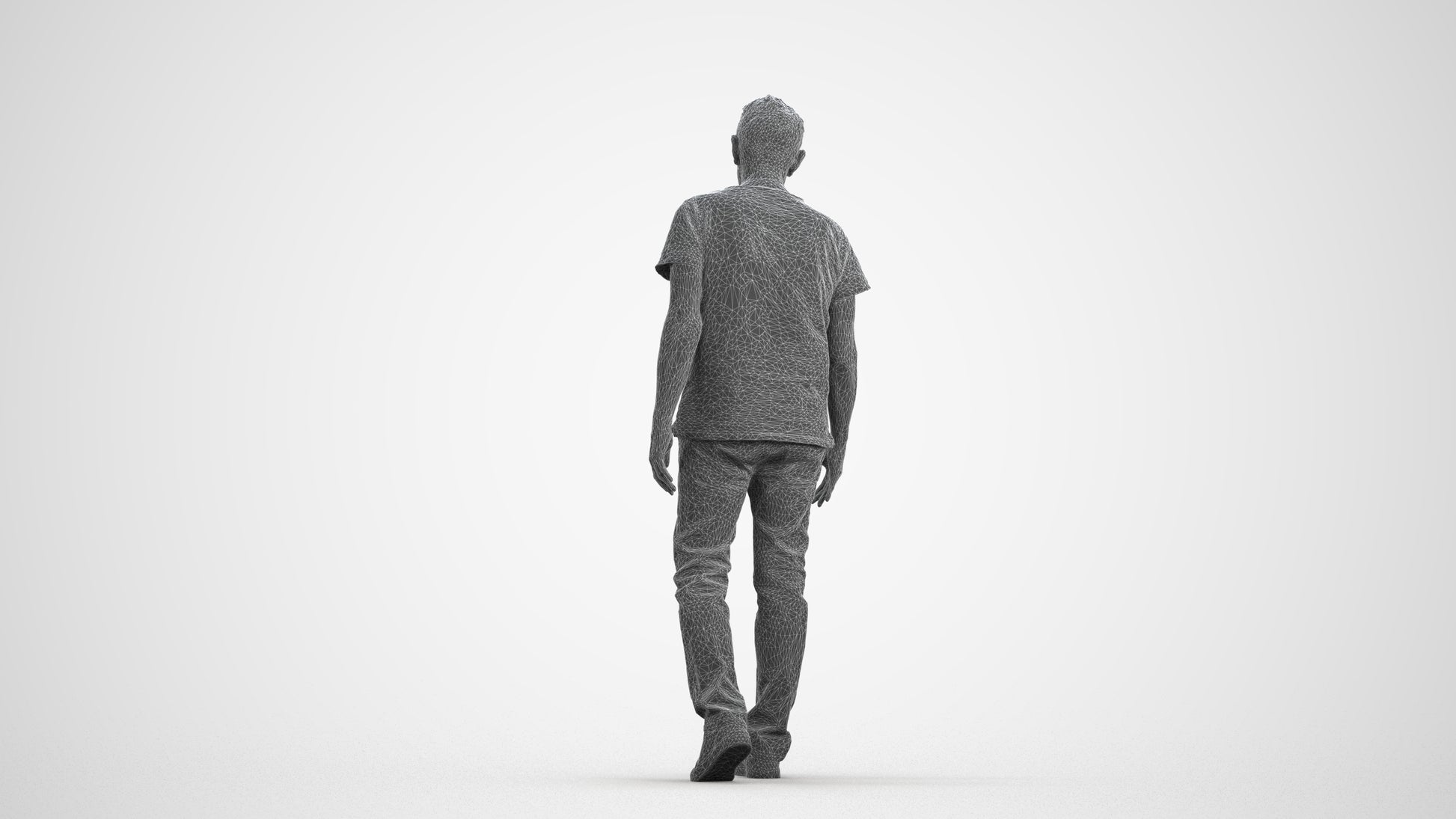 realistic 3D people senior man casual walking, render-ready for V-Ray and Corona, FBX OBJ, wireframe front view