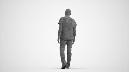 realistic 3D people senior man casual walking, render-ready for V-Ray and Corona, FBX OBJ, wireframe front view