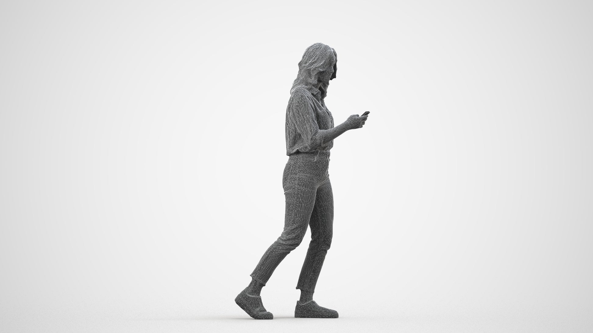 scanned 3D woman casual walking, photogrammetry people for Enscape and V-Ray, wireframe side view