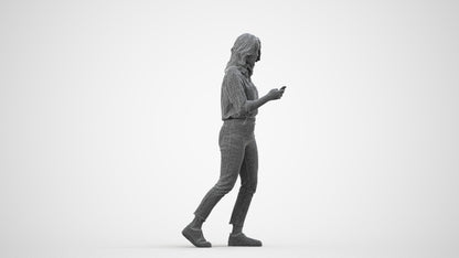 scanned 3D woman casual walking, photogrammetry people for Enscape and V-Ray, wireframe side view