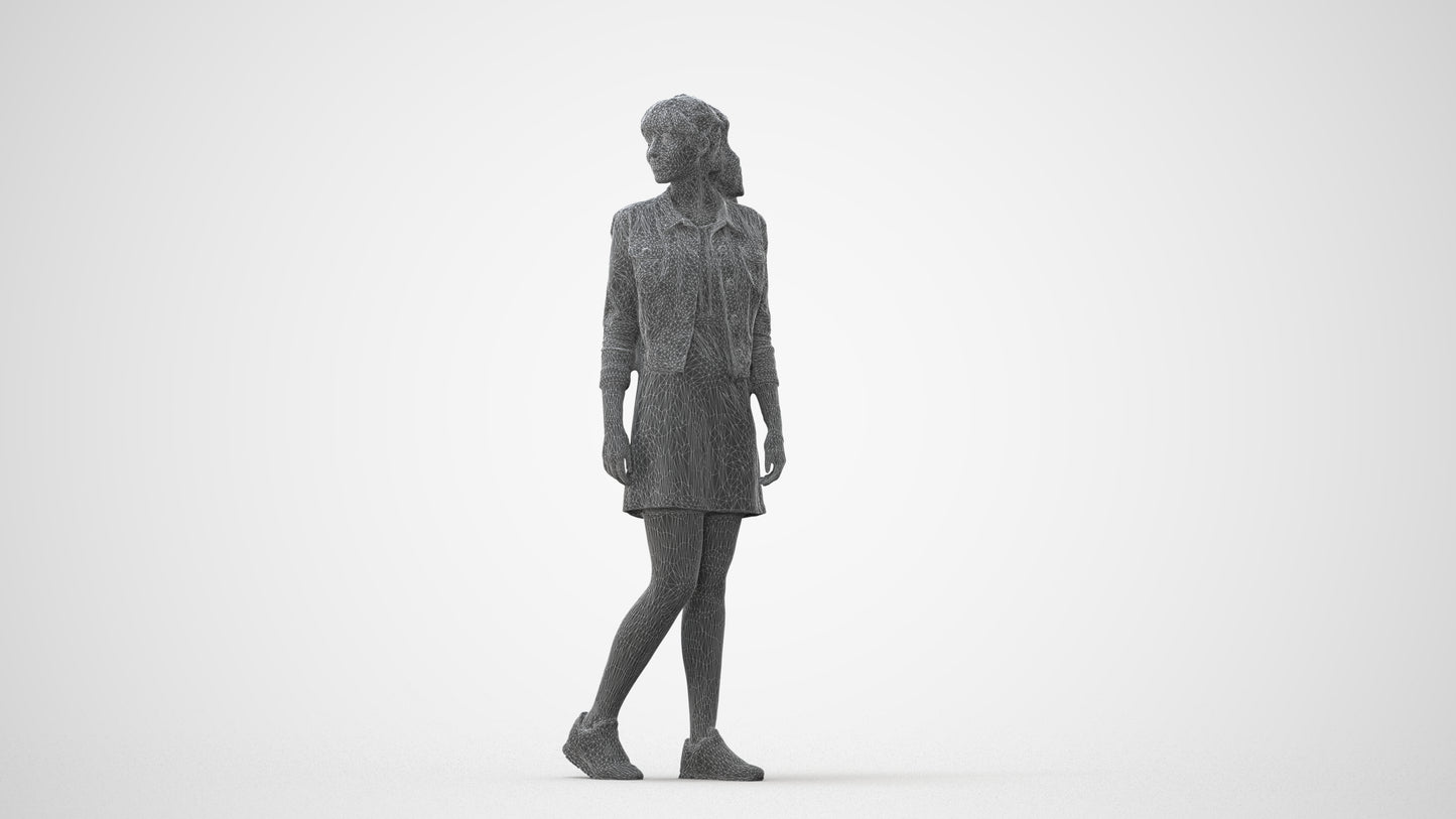 realistic 3D woman casual walking, scanned archviz people for Blender and 3ds Max, square thumbnail