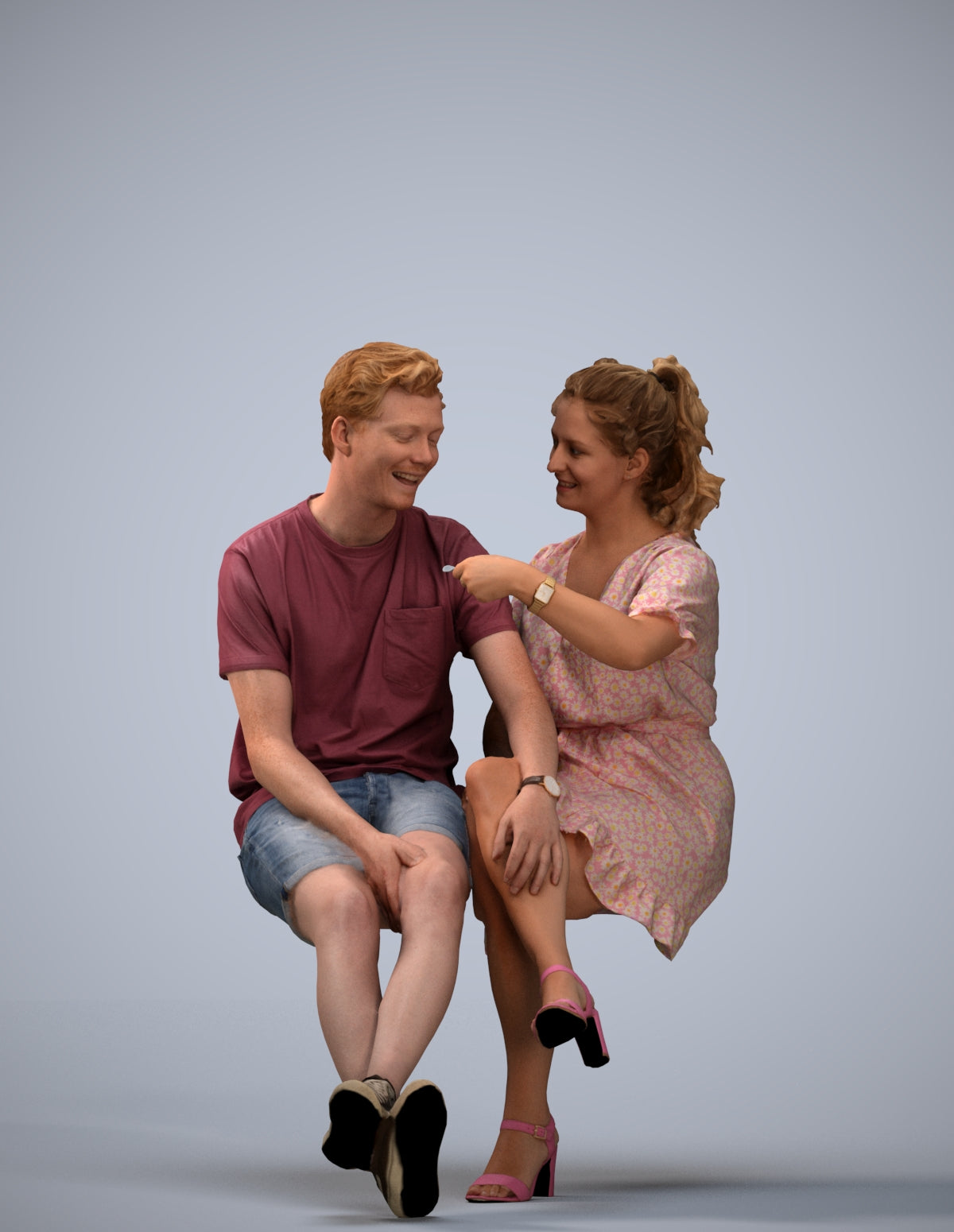 scanned 3D woman casual couple, photogrammetry people for Enscape and V-Ray