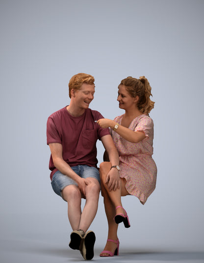 scanned 3D woman casual couple, photogrammetry people for Enscape and V-Ray