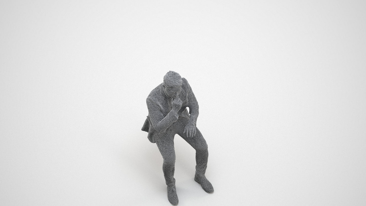 3D people model man business, scanned human for 3ds Max rendering, wireframe three-quarter view