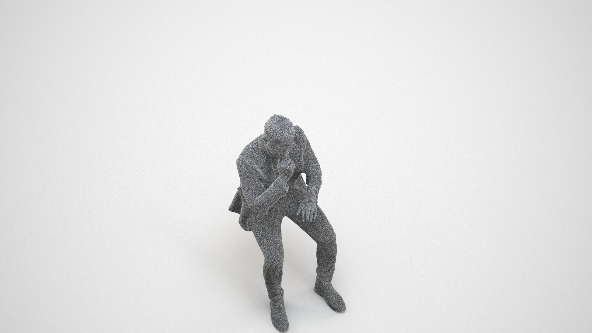 3D people model man business, scanned human for 3ds Max rendering, wireframe three-quarter view