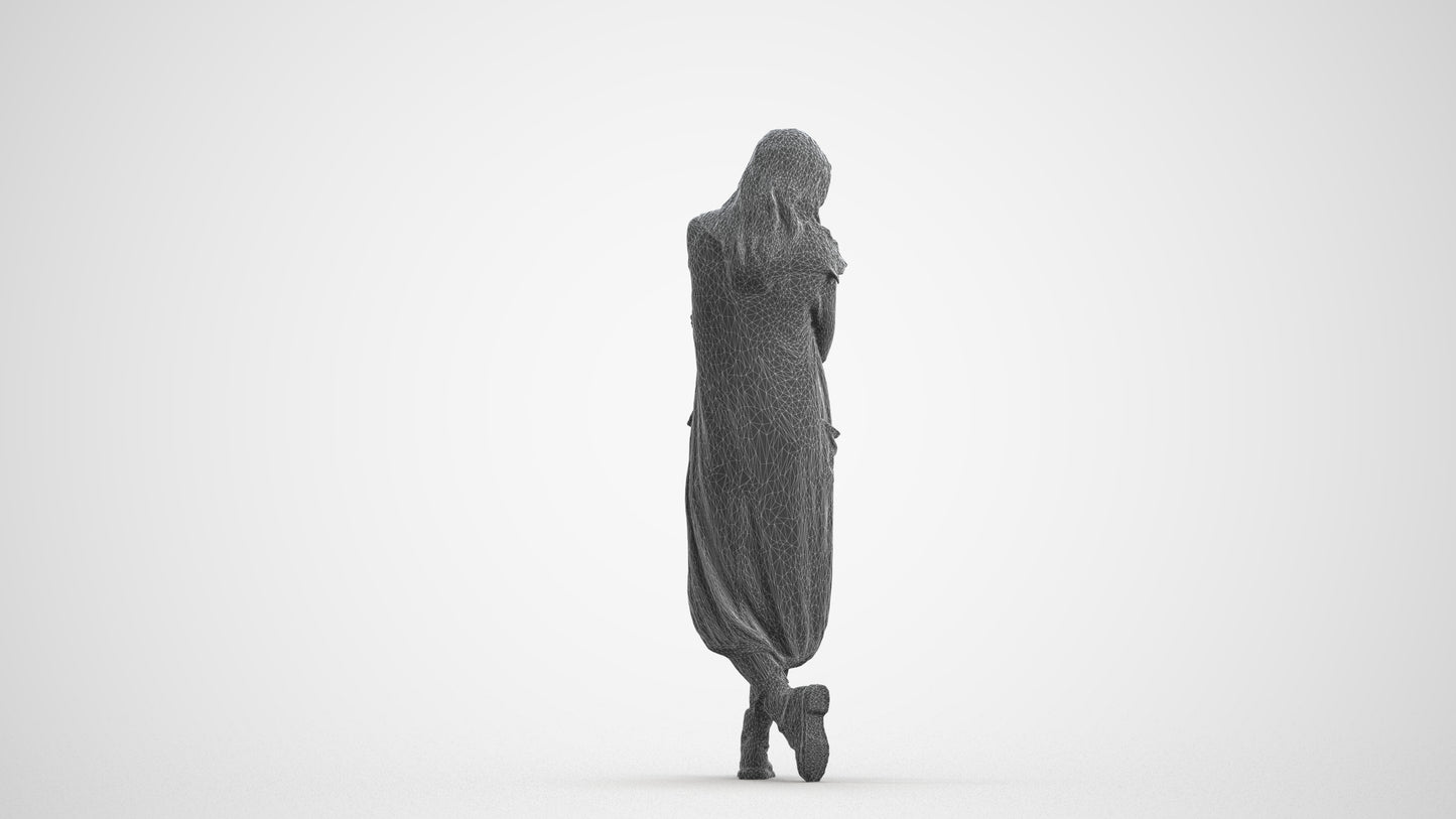 realistic 3D people woman casual standing, render-ready for V-Ray and Corona, FBX OBJ, wireframe front view