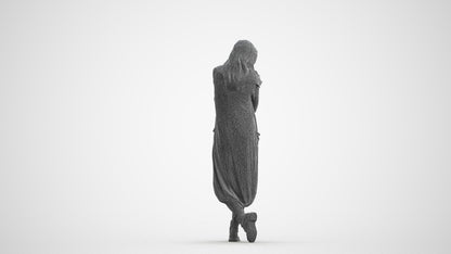 realistic 3D people woman casual standing, render-ready for V-Ray and Corona, FBX OBJ, wireframe front view