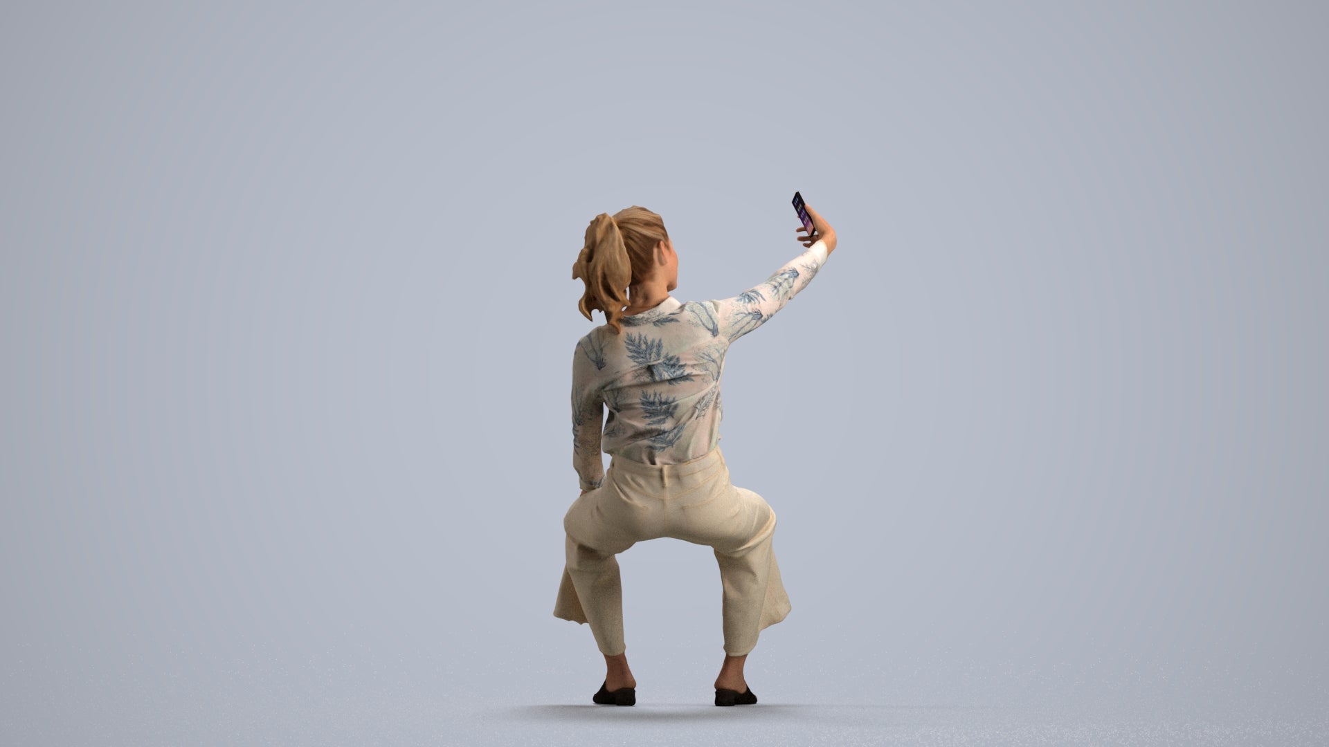 3D people model woman casual sitting, scanned human for 3ds Max rendering, front view render