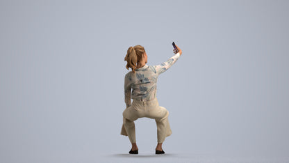 3D people model woman casual sitting, scanned human for 3ds Max rendering, front view render
