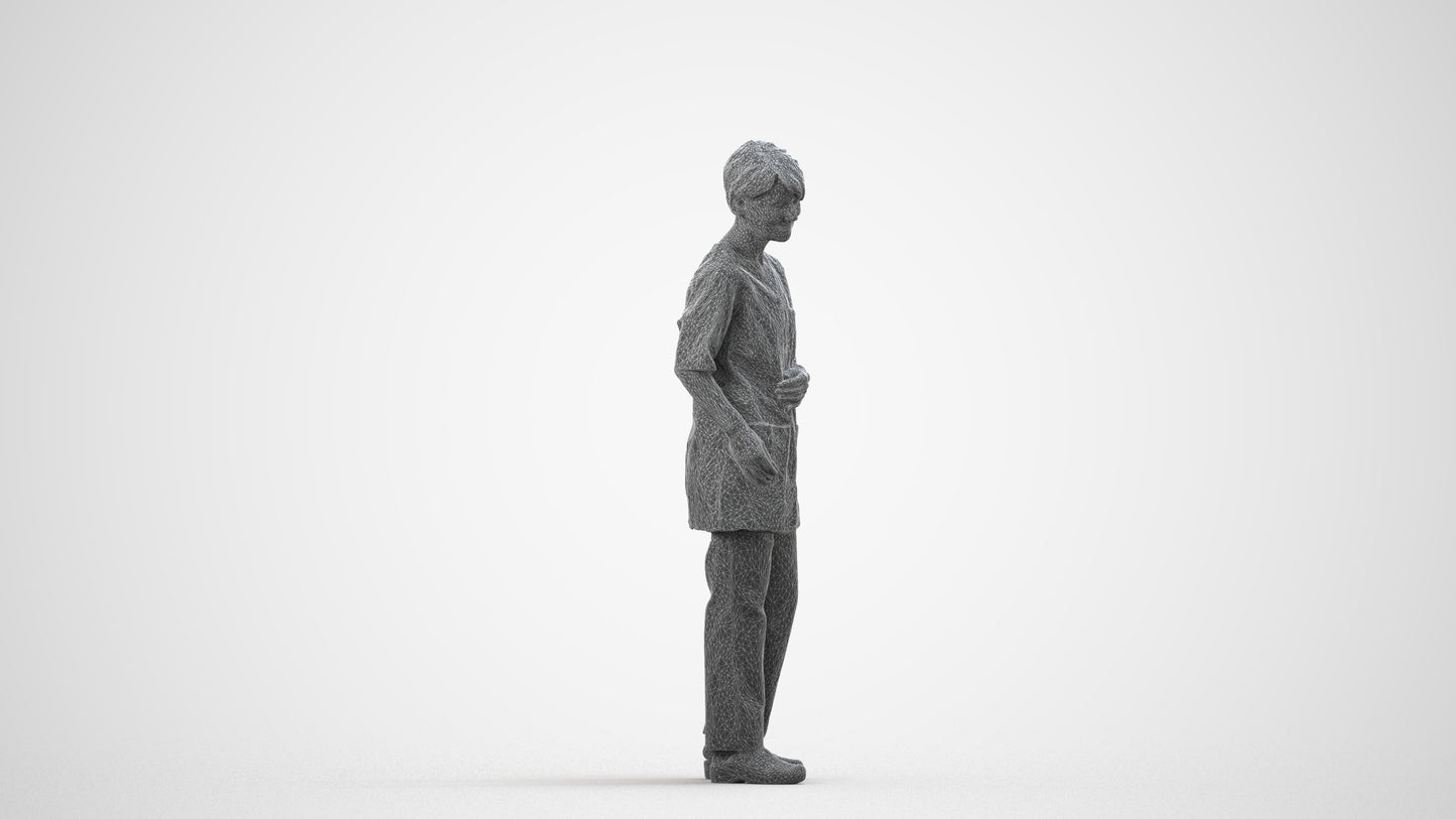3D people model senior woman medical, scanned human for 3ds Max rendering, wireframe side view