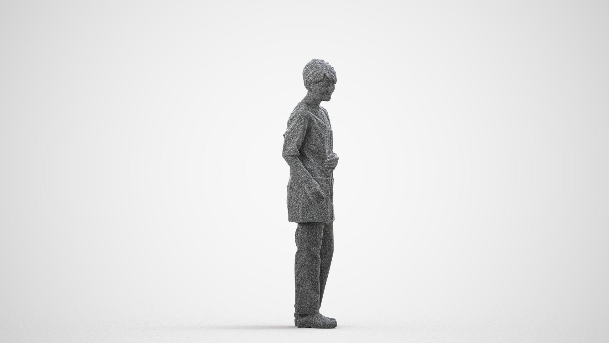 3D people model senior woman medical, scanned human for 3ds Max rendering, wireframe side view