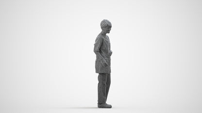 3D people model senior woman medical, scanned human for 3ds Max rendering, wireframe side view
