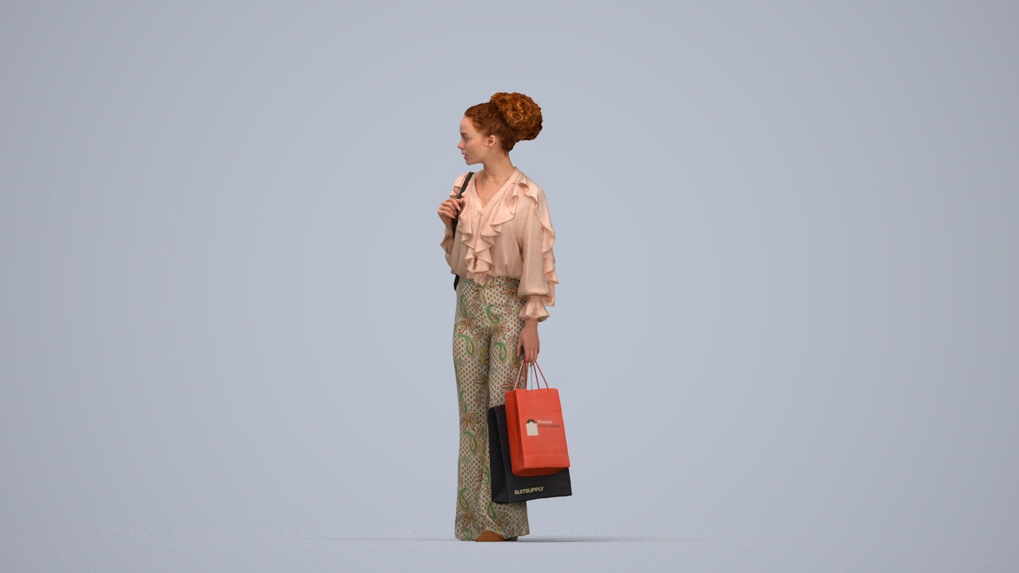 photogrammetry 3D woman casual shopping, realistic human model archviz FBX, top-down view render