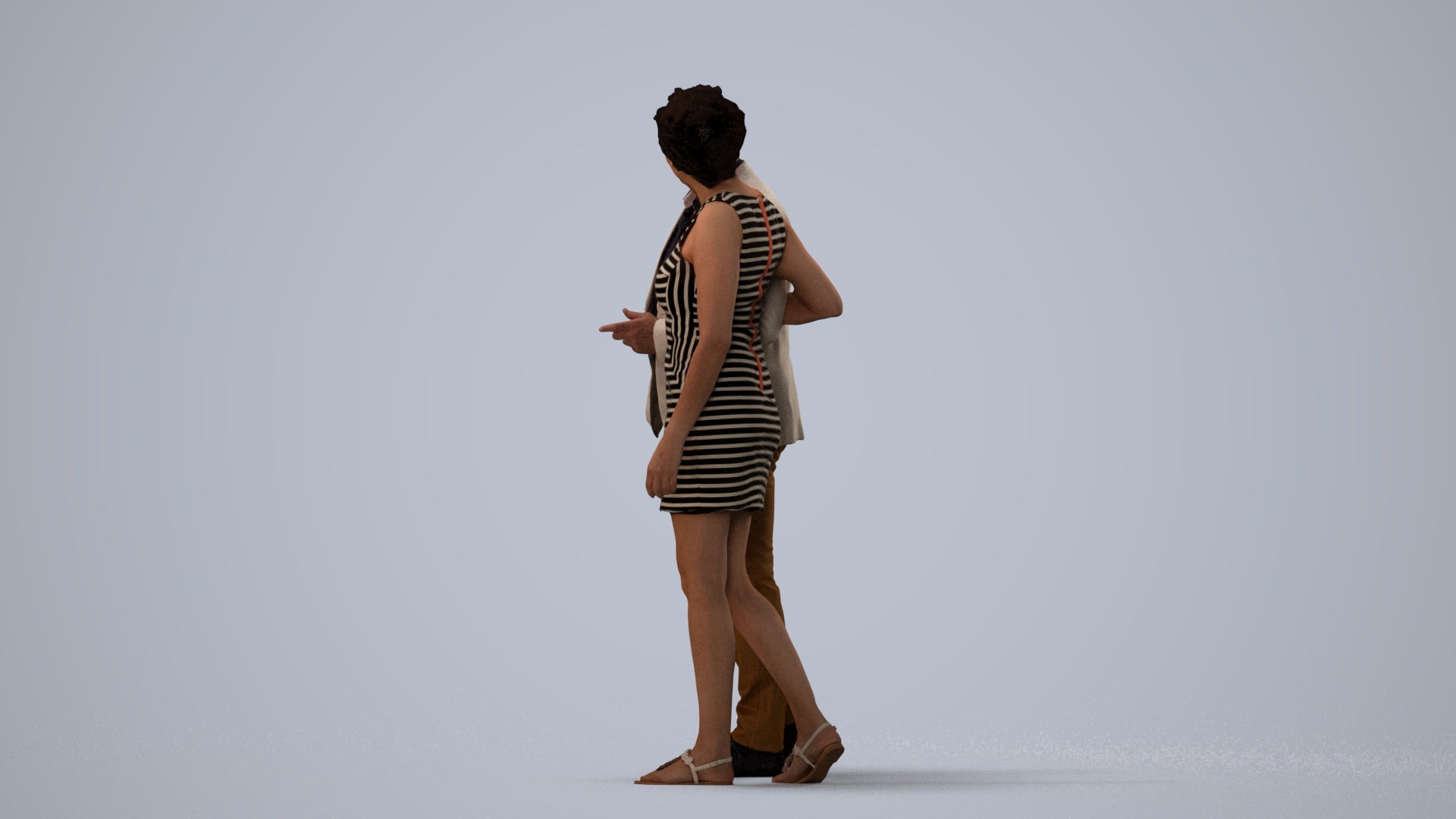 realistic 3D people woman casual couple, render-ready for V-Ray and Corona, FBX OBJ, three-quarter view render