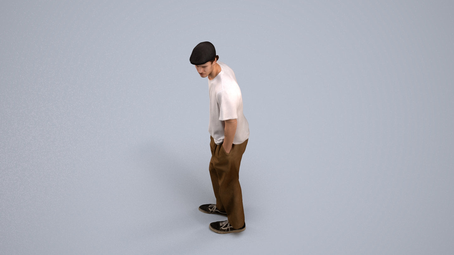 3D scanned man standing casual, photorealistic archviz people for Enscape and SketchUp, back view render