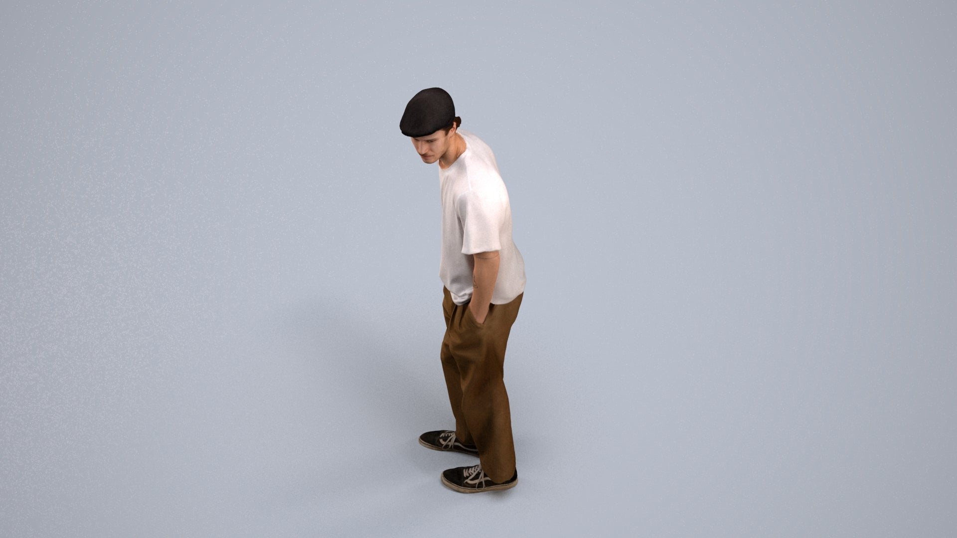 3D scanned man standing casual, photorealistic archviz people for Enscape and SketchUp, back view render