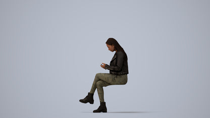 realistic 3D people woman casual sitting, render-ready for V-Ray and Corona, FBX OBJ, three-quarter view render