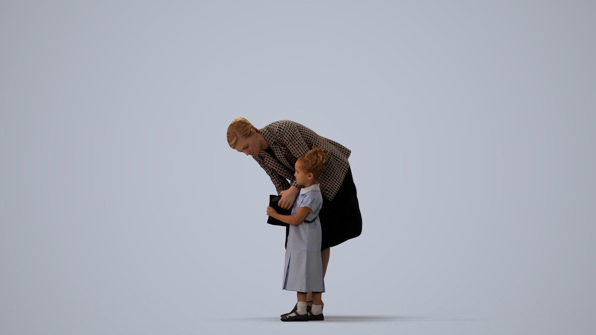 3D human model girl casual kids, photogrammetry scanned person for archviz, three-quarter view render