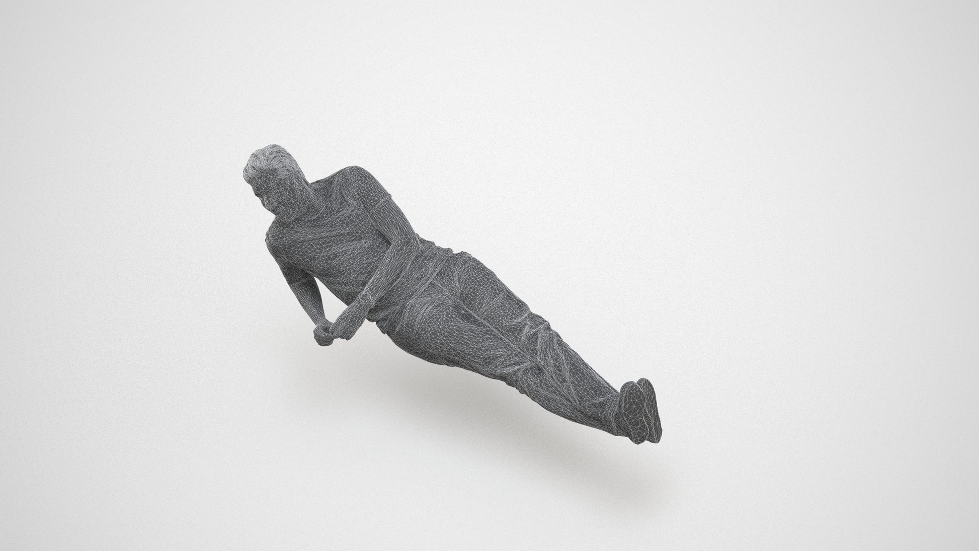 3D people model man casual sitting, scanned human for 3ds Max rendering, wireframe three-quarter view