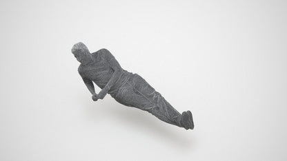3D people model man casual sitting, scanned human for 3ds Max rendering, wireframe three-quarter view