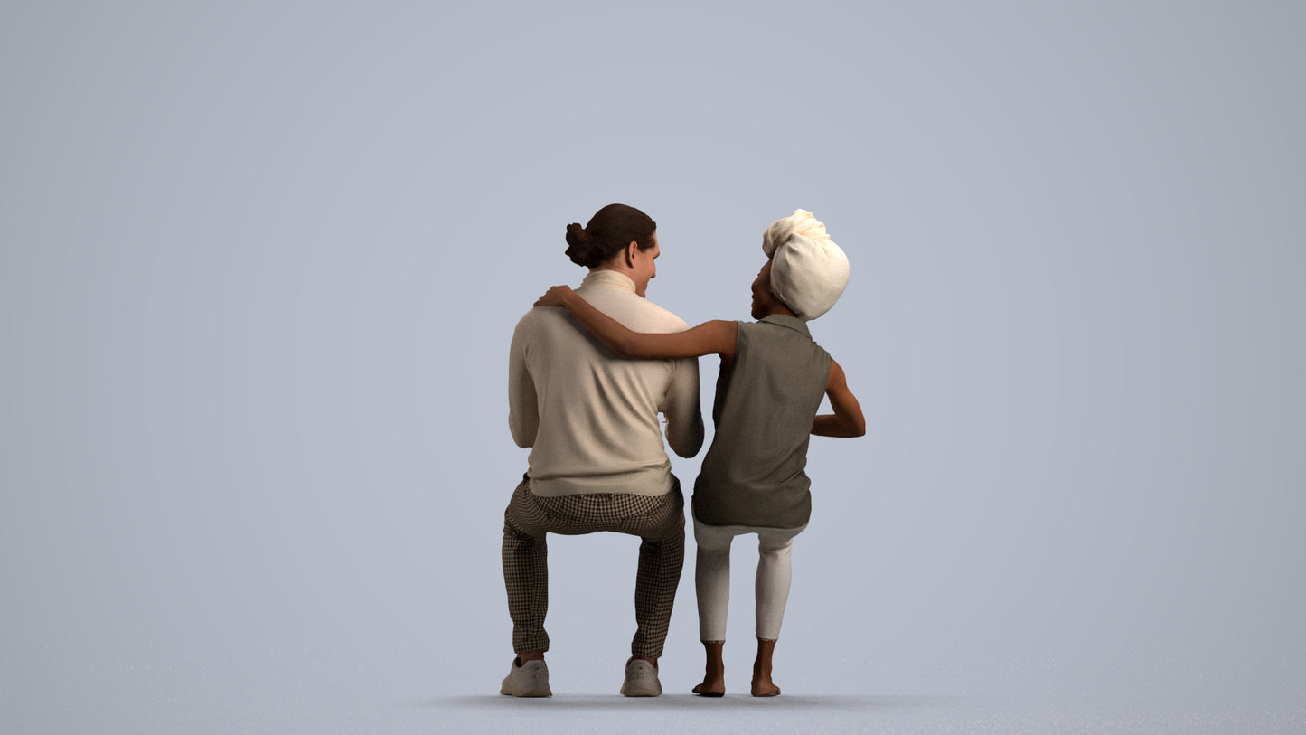scanned 3D man casual couple, photogrammetry people for Enscape and V-Ray, front view render