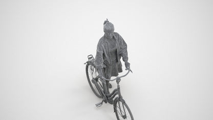 scanned 3D woman casual cycling, photogrammetry people for Enscape and V-Ray, wireframe three-quarter view