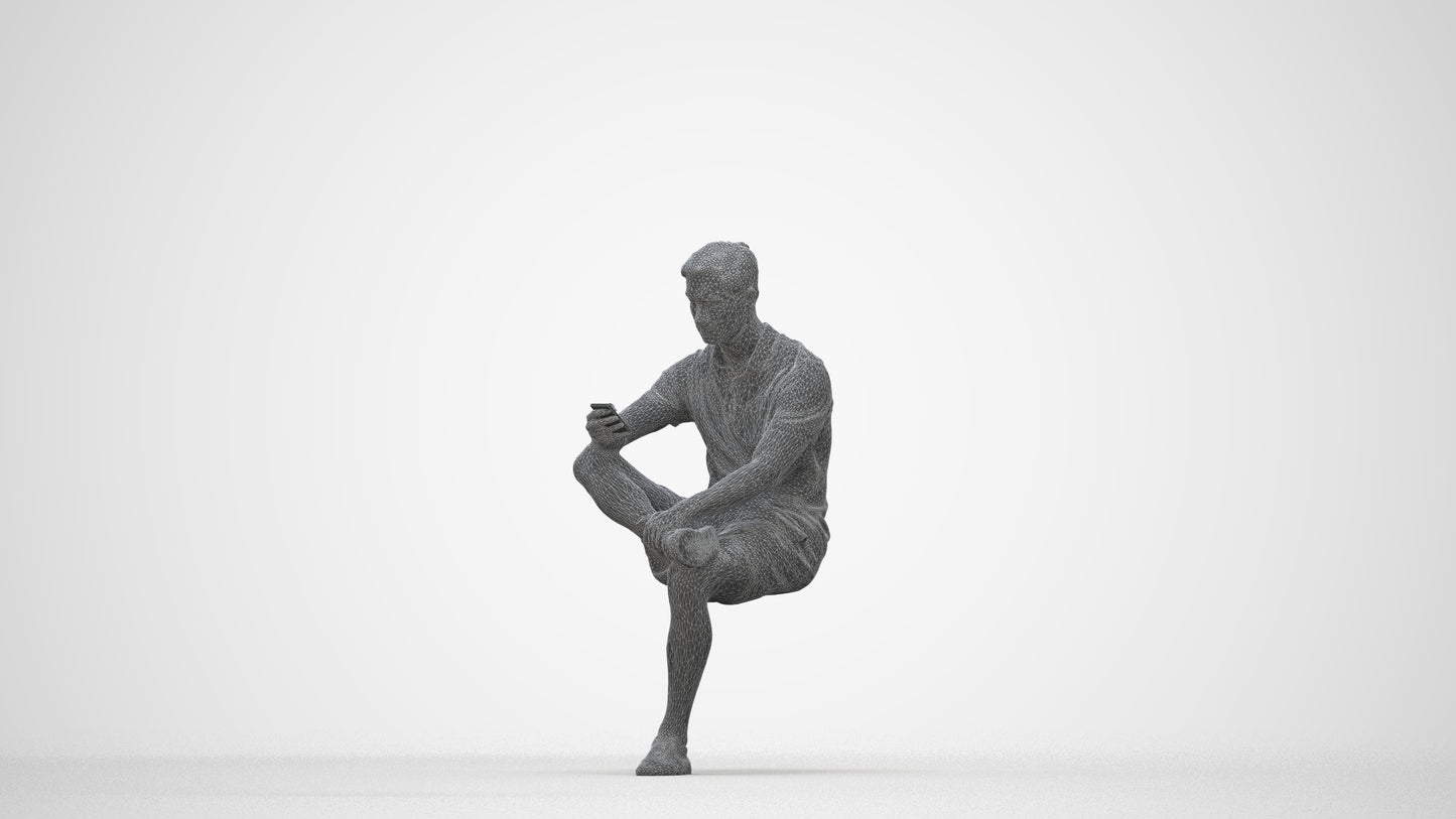 photogrammetry 3D man casual sitting, realistic human model archviz FBX, wireframe back view