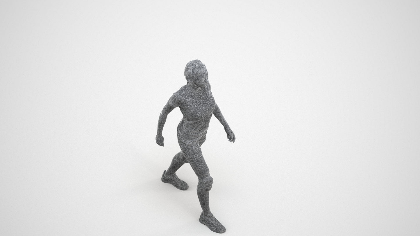 photogrammetry 3D woman sport, realistic human model archviz FBX, wireframe three-quarter view