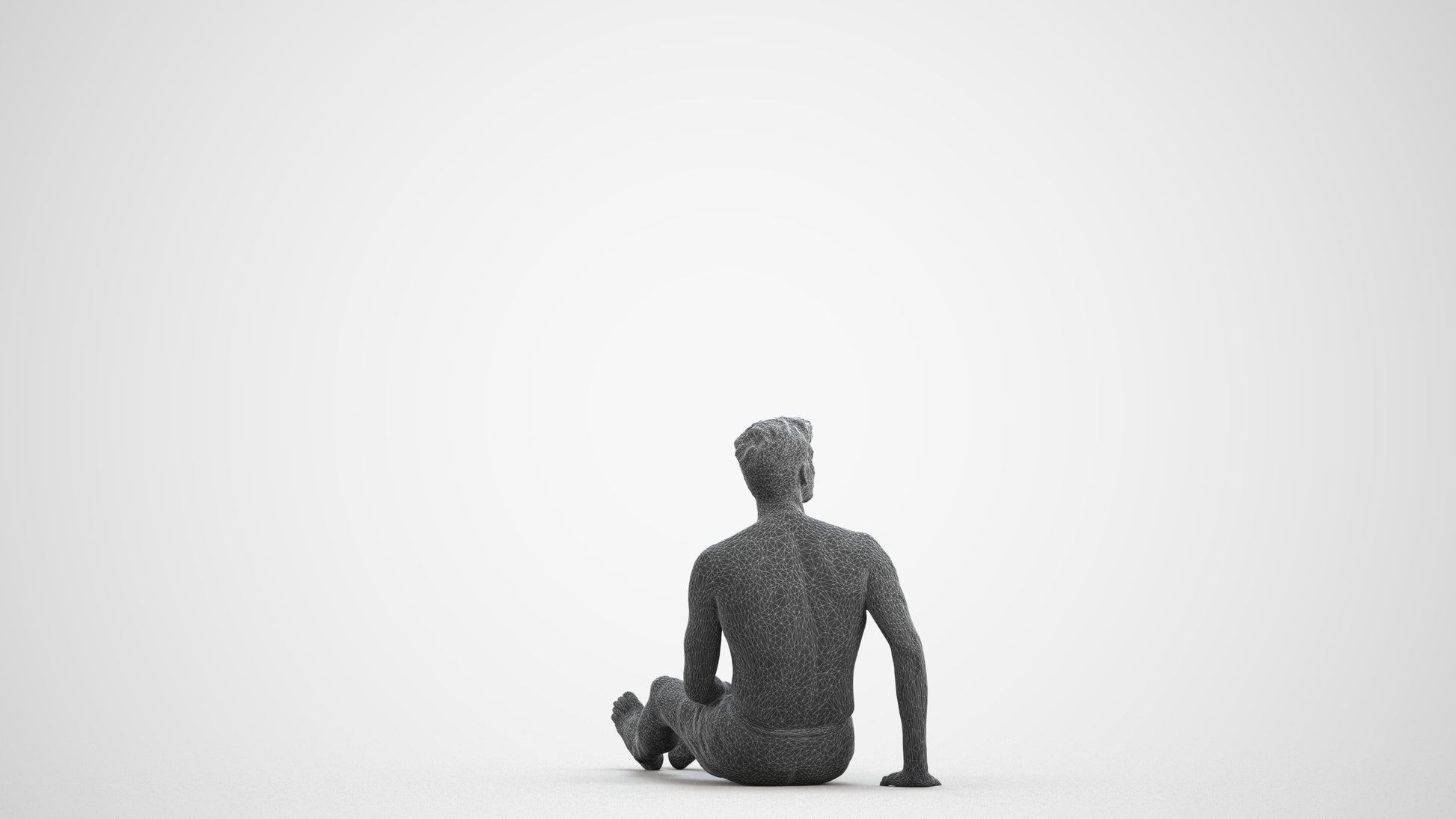 3D people model man pool, scanned human for 3ds Max rendering, wireframe front view
