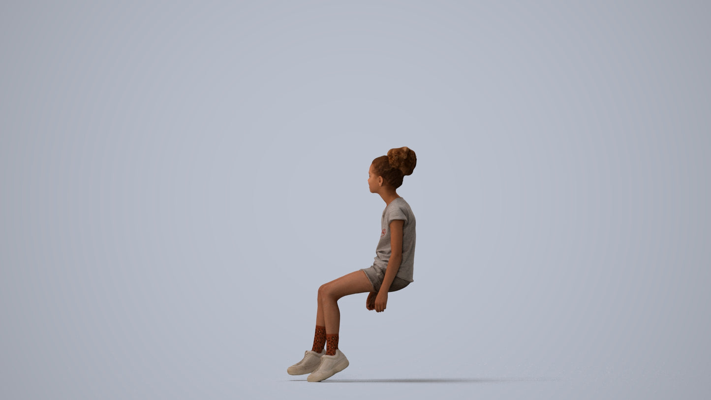 3D people model girl casual kids, scanned human for 3ds Max rendering, three-quarter view render