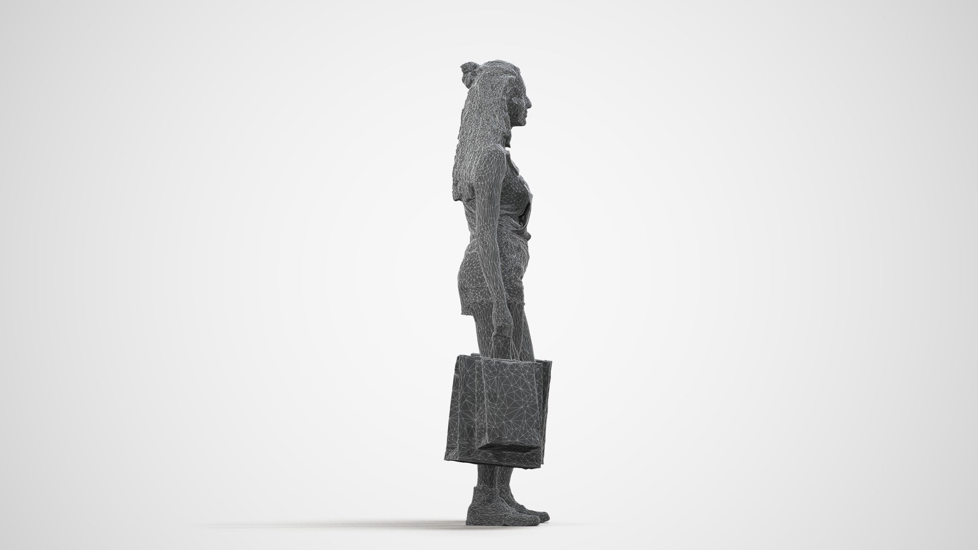 photogrammetry 3D woman casual shopping, realistic human model archviz FBX, wireframe side view