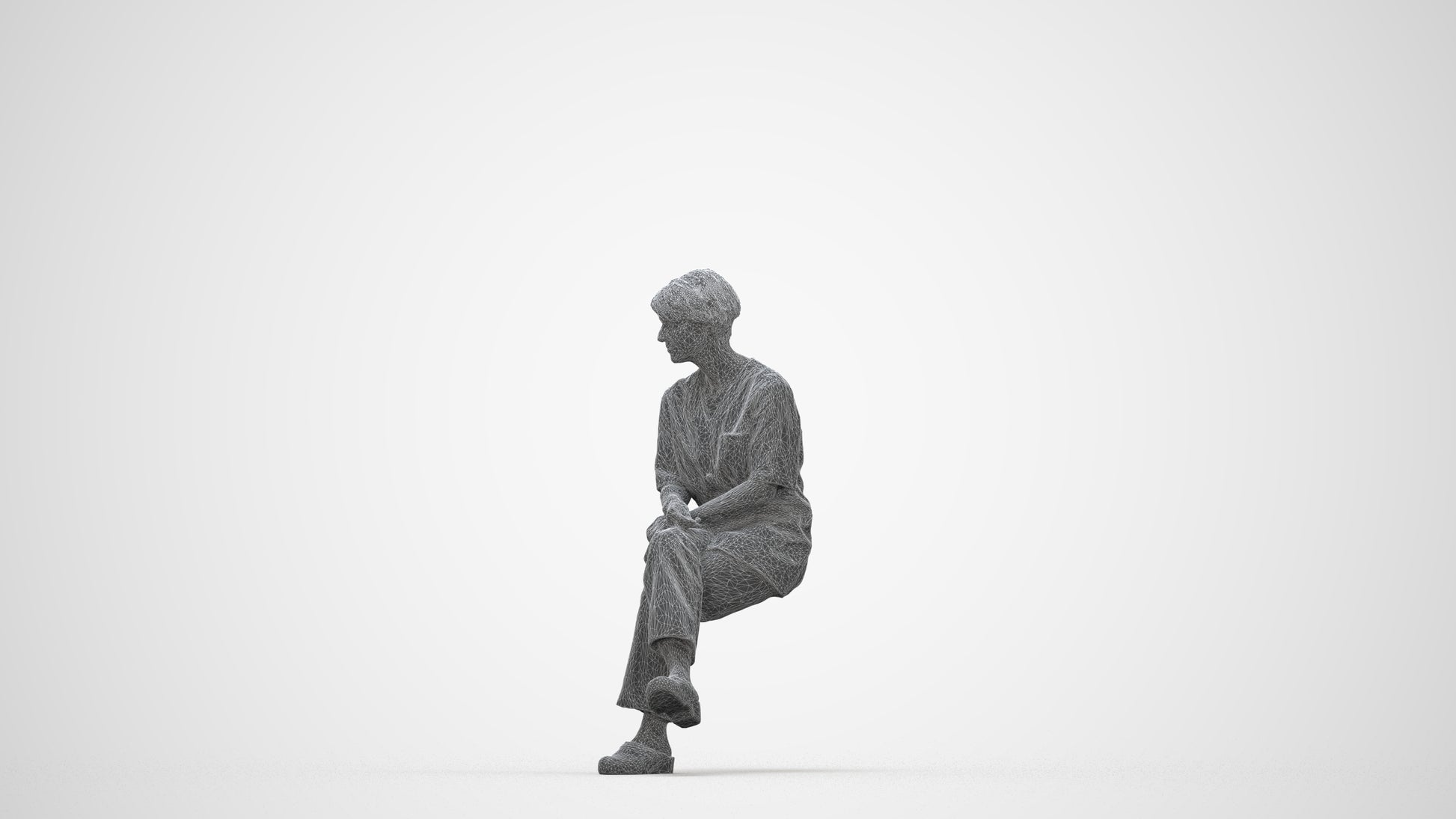 realistic 3D people senior woman medical, render-ready for V-Ray and Corona, FBX OBJ, wireframe back view