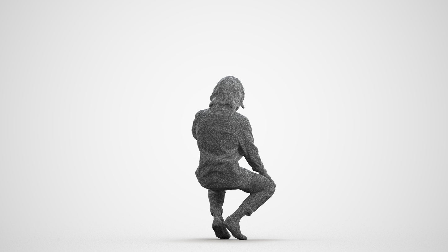 realistic 3D man casual sitting, scanned archviz people for Blender and 3ds Max, wireframe front view
