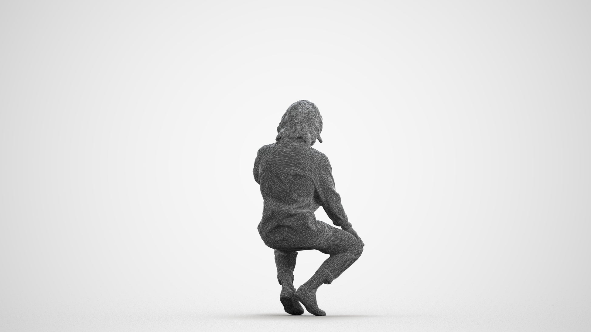 realistic 3D man casual sitting, scanned archviz people for Blender and 3ds Max, wireframe front view