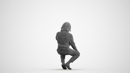 realistic 3D man casual sitting, scanned archviz people for Blender and 3ds Max, wireframe front view
