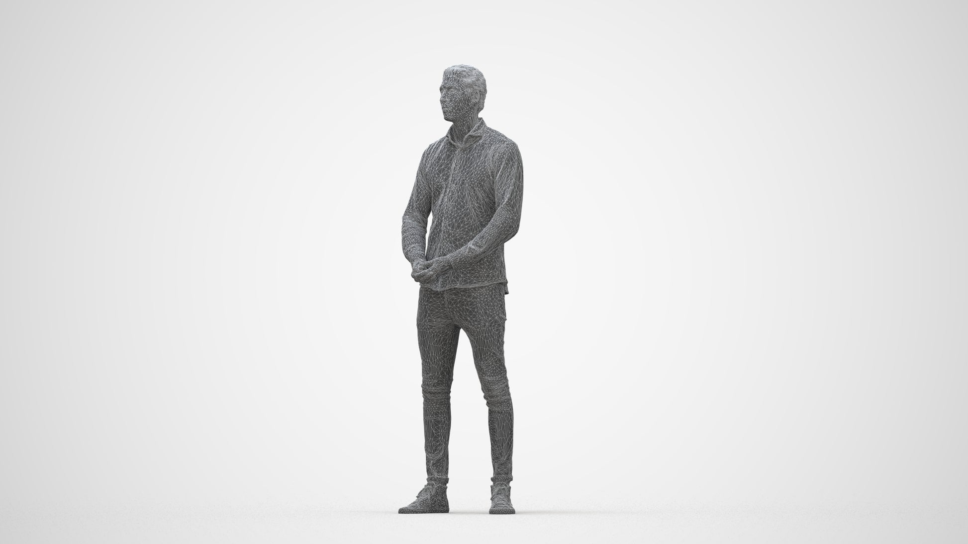 realistic 3D people man casual standing, render-ready for V-Ray and Corona, FBX OBJ, wireframe back view