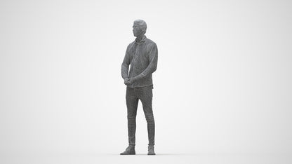 realistic 3D people man casual standing, render-ready for V-Ray and Corona, FBX OBJ, wireframe back view