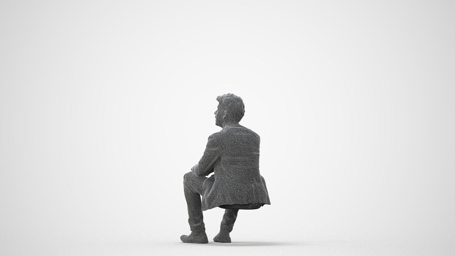 realistic 3D man casual sitting, scanned archviz people for Blender and 3ds Max, square thumbnail