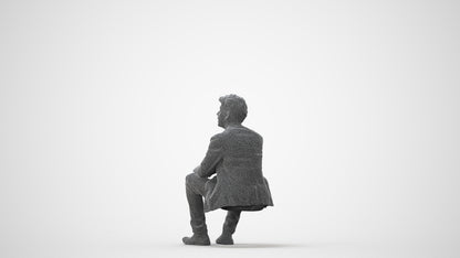 realistic 3D man casual sitting, scanned archviz people for Blender and 3ds Max, square thumbnail