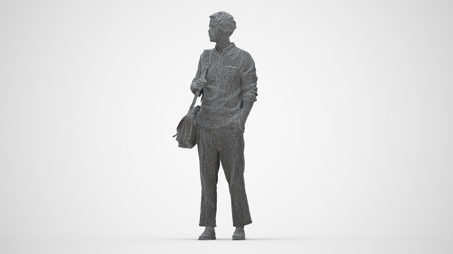 scanned 3D man casual standing, photogrammetry people for Enscape and V-Ray, wireframe back view