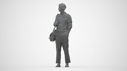 scanned 3D man casual standing, photogrammetry people for Enscape and V-Ray, wireframe back view