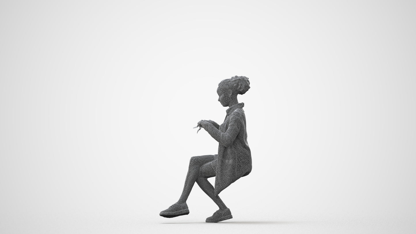 photogrammetry 3D woman casual sitting, realistic human model archviz FBX, square thumbnail