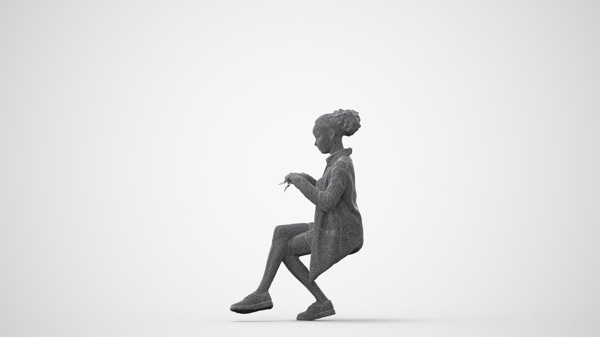 photogrammetry 3D woman casual sitting, realistic human model archviz FBX, square thumbnail